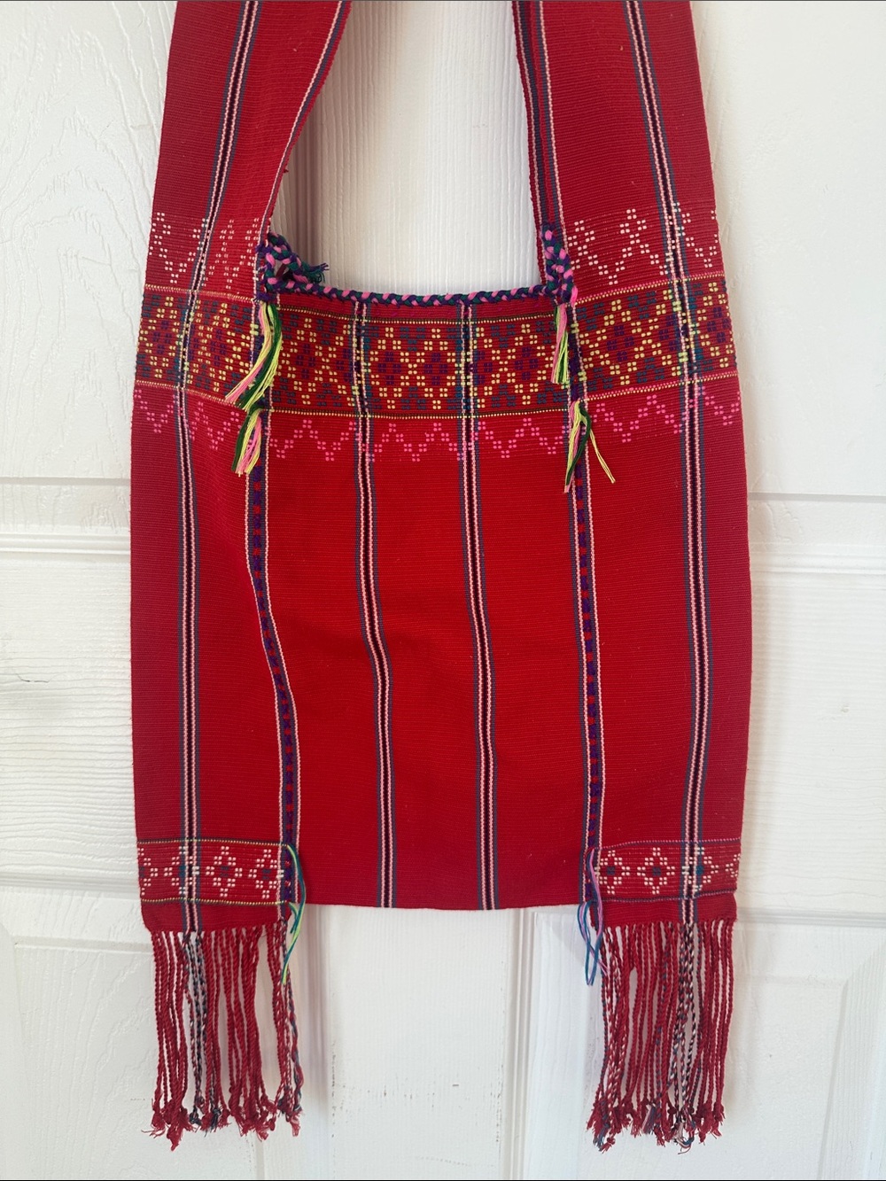 Authentic Handwoven Karen Hill Tribe Sling Bag - Red Boho Yaam Crossbody